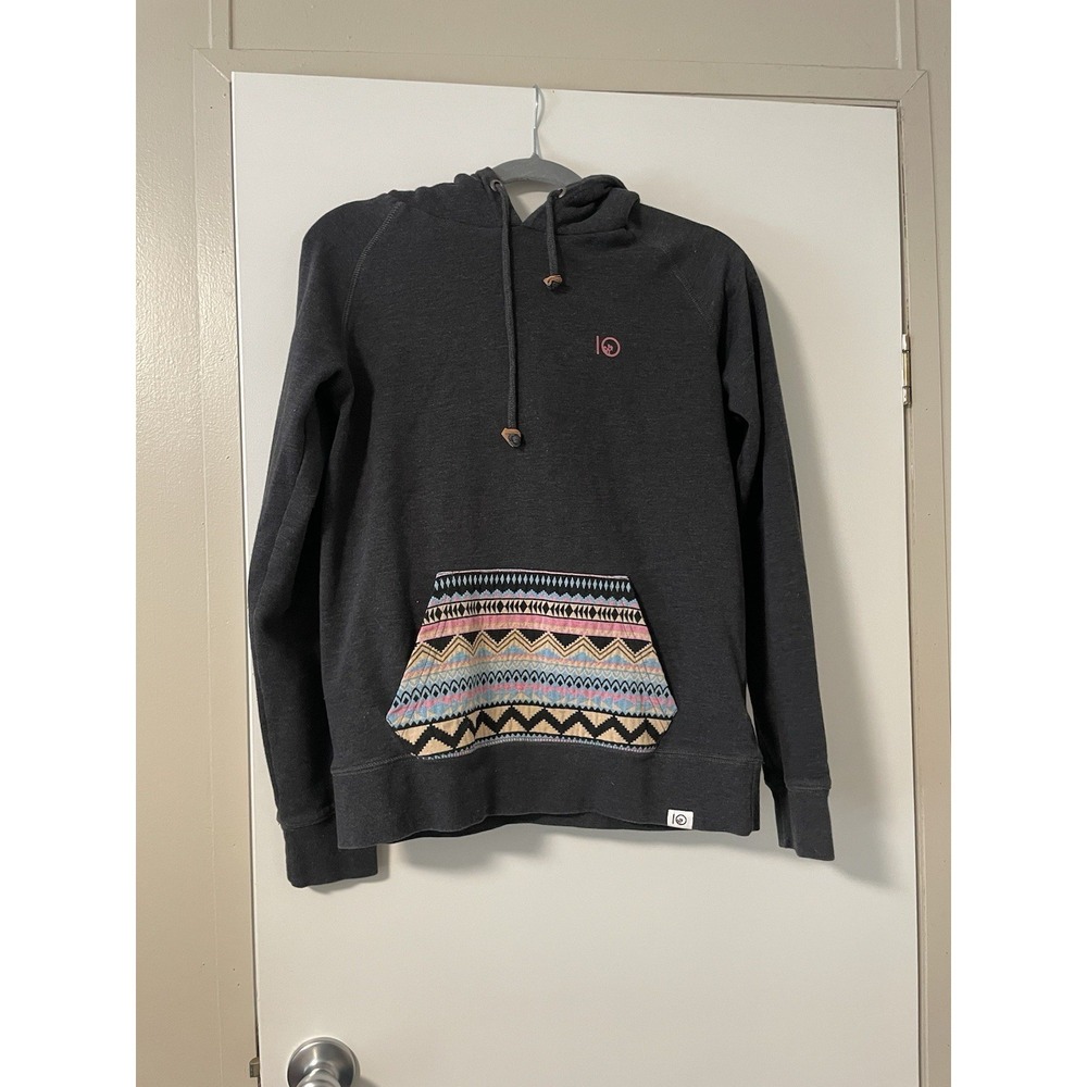 Ten Tree Women Hoodie Gray Size Medium Aztec Print Pocket